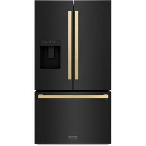 imageZ Line Kitchen and Bath ZLINE Autograph 36 in Black Stainless Standard Refrigerator wBronze Handles RSMZW36BSFCB