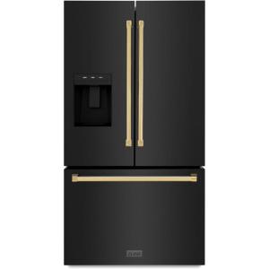 imageZ Line Kitchen and Bath ZLINE Autograph 36 in Black Stainless Standard Refrigerator wGold Handles RSMZW36BSG