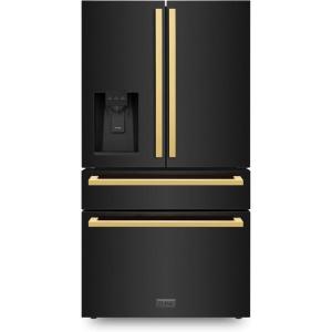 imageZ Line Kitchen and Bath ZLINE Autograph 36 in Black Steel CounterDepth Refrigerator wGold Handles RFMZW36BSFG