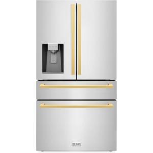 imageZ Line Kitchen and Bath ZLINE Autograph 36 in CounterDepth Refrigerator with Gold Modern Handles RFMZW36FG