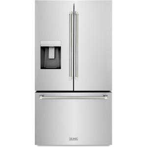 imageZLINE Autograph 36 in 289 cu ft StandardDepth French Door External Water Dispenser Refrigerator with Dual Ice Maker in FingerprintResistant Stainless Steel and Polished Nickel Helix Handles