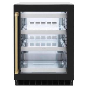 imageZLINE Autograph Edition 24 in Touchstone 151 Can Beverage Fridge With Black Matte Glass Door And Champagne Bronze Handle RBSOZBLM24CB