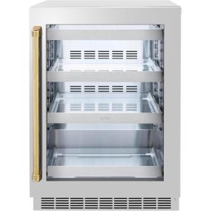 imageZLINE Autograph Edition 24 in Touchstone 151 Can Beverage Fridge With Stainless Steel Glass Door And Polished Gold Handle RBSOZGS24G