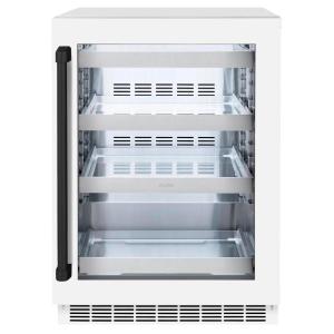 imageZLINE Autograph Edition 24 in Touchstone 151 Can Beverage Fridge With White Matte Glass Door And Matte Black Handle RBSOZWM24MB