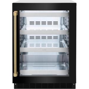 imageZLINE Autograph Edition 24 in Touchstone 151 Can Beverage Fridge with Black Stainless Steel Glass Door and Polished Gold Helix Handle RBSOZBS24KG