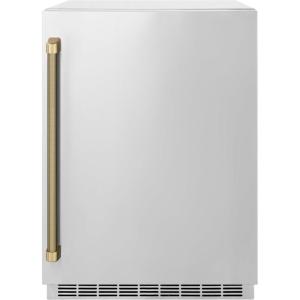 imageZLINE Autograph Edition 24 in Touchstone 151 Can Beverage Fridge with Solid Stainless Steel Door and Champagne Bronze Helix Handle RBSOZST24KCB