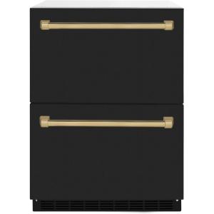 imageZLINE Autograph Edition 24 in Touchstone 168 Can OutdoorRated Dual Refrigerator Drawer with Black Matte Doors and Champagne Bronze Handles RDSOZBLM24CB