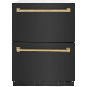 imageZLINE Autograph Edition 24 in Touchstone 168 Can OutdoorRated Dual Refrigerator Drawer with Black Stainless Steel Doors and Champagne Bronze Handles RDSOZBS24CB