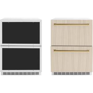 imageZLINE Autograph Edition 24 in Touchstone 168 Can OutdoorRated Dual Refrigerator Drawer with PanelReady Doors and Polished Gold Handles RDSPOZ24G