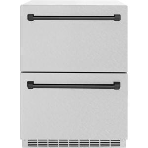 imageZLINE Autograph Edition 24 in Touchstone 168 Can OutdoorRated Dual Refrigerator Drawer with Satin Stainless Steel Doors and Matte Black Handles RDSOZSN24MB