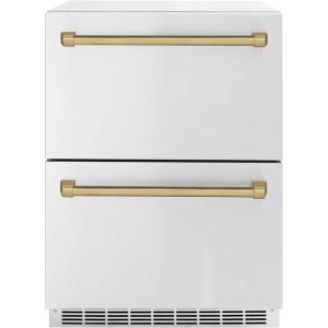 imageZLINE Autograph Edition 24 in Touchstone 168 Can OutdoorRated Dual Refrigerator Drawer with Stainless Steel Doors and Champagne Bronze Handles RDSOZST24CB