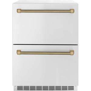 imageZLINE Autograph Edition 24 in Touchstone 168 Can OutdoorRated Dual Refrigerator Drawer with Stainless Steel Doors and Champagne Bronze Helix Handles RDSOZST24KCB