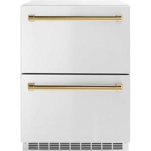 imageZLINE Autograph Edition 24 in Touchstone 168 Can OutdoorRated Dual Refrigerator Drawer with Stainless Steel Doors and Polished Gold Handles RDSOZST24G