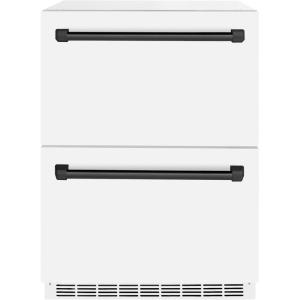 imageZLINE Autograph Edition 24 in Touchstone 168 Can OutdoorRated Dual Refrigerator Drawer with White Matte Doors and Matte Black Handles RDSOZWM24MB