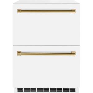 imageZLINE Autograph Edition 24 in Touchstone 168 Can OutdoorRated Dual Refrigerator Drawer with White Matte Doors and Polished Gold Handles RDSOZWM24G