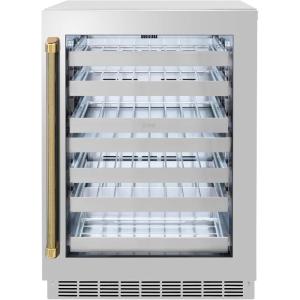 imageZLINE Autograph Edition 24 in Touchstone Dual Zone 44 Bottle Wine Cooler with Stainless Steel Glass Door and Polished Gold Helix Handle RWDOZS24KG