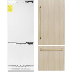 imageZLINE Autograph Edition 30 Inches 161 Cubic Feet Panel Ready BuiltIn Bottom Freezer Refrigerator with Water Dispenser and Ice Maker with Champagne Bronze Accents RBIVZ30CB