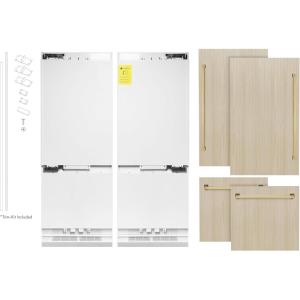 imageZLINE RBIVZ60G ZLINE Autograph Edition 60 Inches 322 Cubic Feet Panel Ready French Door BuiltIn Bottom Freezer Refrigerator with Water DispensersIce Makers with Polished Gold Accents