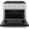 image:imageZLINE 36 in 52 cu ft Paramount Dual Fuel Range with 6 Burner Gas Cooktop and Electric Convection Oven in Satin Stainless Steel with Black Matte Door SDRSBLM36