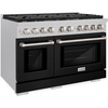 image:imageZLINE 48 in 67 cu ft Paramount Double Oven Dual Fuel Range with 8 Burner Gas Cooktop in Satin Stainless Steel with Black Matte Doors SDRSBLM48