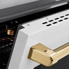 image:imageZLINE Autograph Edition 30 in 42 cu ft Paramount Induction Range with 4 Element Cooktop and Electric Convection Oven in Satin Stainless Steel with White Matte Door and Polished Gold Accents