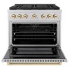image:imageZLINE Autograph Edition 36 in 52 cu ft Paramount Dual Fuel Range with 6 Burner Gas Cooktop and Electric Convection Oven in Stainless Steel with Polished Gold Accents SDRZ36G