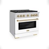 image:imageZLINE Autograph Edition 36 in 52 cu ft Paramount Gas Range with 6 Burner Cooktop and Convection Gas Oven in Stainless Steel with White Matte Door and Champagne Bronze Accents SGRZWM36CB