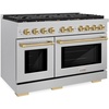 image:imageZLINE Autograph Edition 48 in 67 cu ft Paramount Double Oven Dual Fuel Range with 8 Burner Gas Cooktop in Satin Stainless Steel and Champagne Bronze Accents SDRSZ48CB