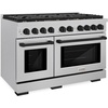 image:imageZLINE Autograph Edition 48 in 67 cu ft Paramount Double Oven Dual Fuel Range with 8 Burner Gas Cooktop in Satin Stainless Steel and Matte Black Accents SDRSZ48MB