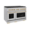 image:imageZLINE Autograph Edition 48 in 67 cu ft Paramount Double Oven Dual Fuel Range with 8 Burner Gas Cooktop in Satin Stainless Steel and Polished Gold Accents SDRSZ48G