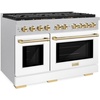 image:imageZLINE Autograph Edition 48 in 67 cu ft Paramount Double Oven Dual Fuel Range with 8 Burner Gas Cooktop in Satin Stainless Steel with White Matte Doors and Polished Gold Accents SDRSZWM48G