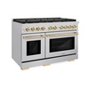 image:imageZLINE Autograph Edition 48 in 67 cu ft Paramount Double Oven Dual Fuel Range with 8 Burner Gas Cooktop in Stainless Steel and Polished Gold Accents SDRZ48G