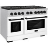 image:imageZLINE Autograph Edition 48 in 67 cu ft Paramount Double Oven Gas Range with 8 Burner Cooktop in Satin Stainless Steel with White Matte Doors and Matte Black Accents SGRSZWM48MB