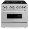 image:imageZLINE 36 in 46 cu ft Legacy Dual Fuel Range with Gas Cooktop and Electric Convection Oven in Satin Stainless Steel with 6 Brass Burners and Griddle RASSNBRGR36
