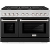image:imageZLINE 48 in 67 cu ft Paramount Double Oven Dual Fuel Range with 8 Burner Gas Cooktop in Satin Stainless Steel with Black Matte Doors SDRSBLM48