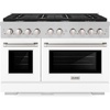 image:imageZLINE 48 in 67 cu ft Paramount Double Oven Dual Fuel Range with 8 Burner Gas Cooktop in Satin Stainless Steel with White Matte Doors SDRSWM48