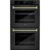 image:imageZLINE Autograph Edition 30 in Professional True Convection Double Wall Oven with Air Fry and Self Clean in Black Stainless Steel with Champagne Bronze Helix Handles WADBZ30KCB