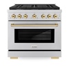image:imageZLINE Autograph Edition 36 in 52 cu ft Paramount Dual Fuel Range with 6 Burner Gas Cooktop and Electric Convection Oven in Stainless Steel with Polished Gold Accents SDRZ36G