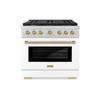 image:imageZLINE Autograph Edition 36 in 52 cu ft Paramount Gas Range with 6 Burner Cooktop and Convection Gas Oven in Stainless Steel with White Matte Door and Champagne Bronze Accents SGRZWM36CB
