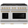 image:imageZLINE Autograph Edition 48 in 67 cu ft Paramount Double Oven Dual Fuel Range with 8 Burner Gas Cooktop in Satin Stainless Steel and Champagne Bronze Accents SDRSZ48CB