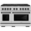 image:imageZLINE Autograph Edition 48 in 67 cu ft Paramount Double Oven Dual Fuel Range with 8 Burner Gas Cooktop in Satin Stainless Steel and Matte Black Accents SDRSZ48MB
