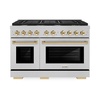 image:imageZLINE Autograph Edition 48 in 67 cu ft Paramount Double Oven Dual Fuel Range with 8 Burner Gas Cooktop in Satin Stainless Steel and Polished Gold Accents SDRSZ48G