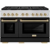 image:imageZLINE Autograph Edition 48 in 67 cu ft Paramount Double Oven Dual Fuel Range with 8 Burner Gas Cooktop in Stainless Steel with Black Matte Door and Champagne Bronze Accents SDRZBLM48CB