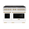 image:imageZLINE Autograph Edition 48 in 67 cu ft Paramount Double Oven Dual Fuel Range with 8 Burner Gas Cooktop in Stainless Steel with White Matte Door and Champagne Bronze Accents SDRZWM48CB