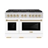 image:imageZLINE Autograph Edition 48 in 67 cu ft Paramount Double Oven Dual Fuel Range with 8 Burner Gas Cooktop in Stainless Steel with White Matte Door and Polished Gold Accents SDRZWM48G