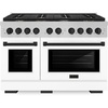 image:imageZLINE Autograph Edition 48 in 67 cu ft Paramount Double Oven Gas Range with 8 Burner Cooktop in Satin Stainless Steel with White Matte Doors and Matte Black Accents SGRSZWM48MB