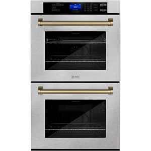 image:imageZLINE 30 Autograph Edition Double Wall Oven with Self Clean and True Convection in Fingerprint Resistant Stainless Steel and Champagne Bronze AWDSZ30CB