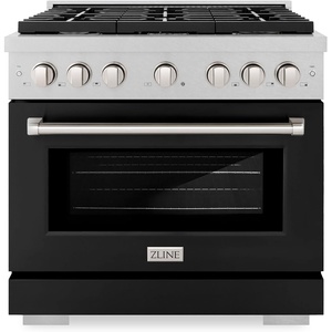 image:imageZLINE 36 in 52 cu ft Paramount Dual Fuel Range with 6 Burner Gas Cooktop and Electric Convection Oven in Satin Stainless Steel with Black Matte Door SDRSBLM36