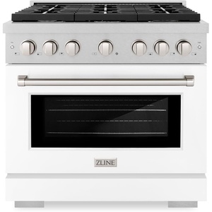 image:imageZLINE 36 in 52 cu ft Paramount Dual Fuel Range with 6 Burner Gas Cooktop and Electric Convection Oven in Satin Stainless Steel with White Matte Door SDRSWM36