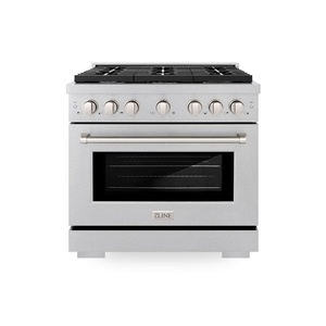 image:imageZLINE 36 in 52 cu ft Paramount Dual Fuel Range with Gas Cooktop and Electric Convection Oven in Satin Stainless Steel with 6 Brass Burners SDRSBR36